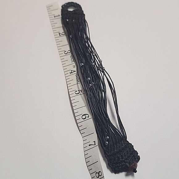 Multi Strand Rope Bracelet Weave Black Silver beads Button Clasp - Picture 4 of 4